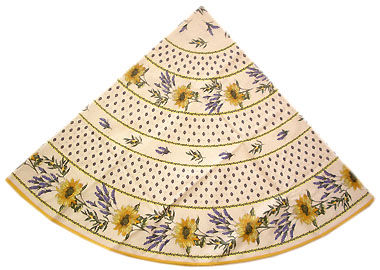 French Round Tablecloth WCoated (sunflowers. white)